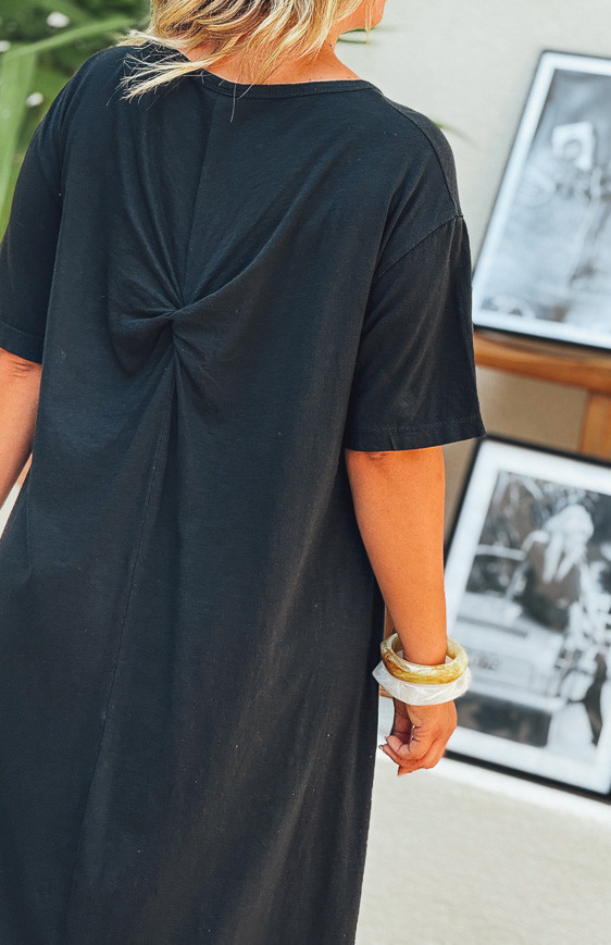 VICKY long dress, short sleeves, black