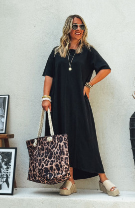VICKY long dress, short sleeves, black