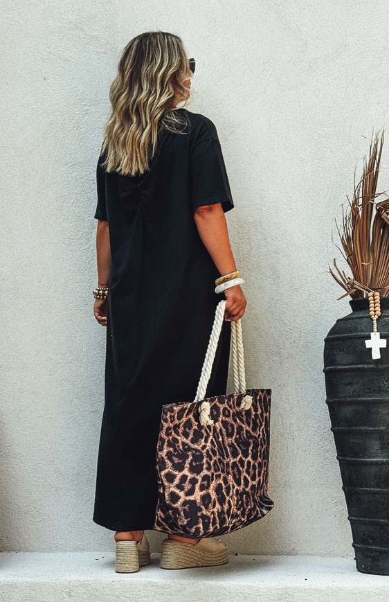 VICKY long dress, short sleeves, black