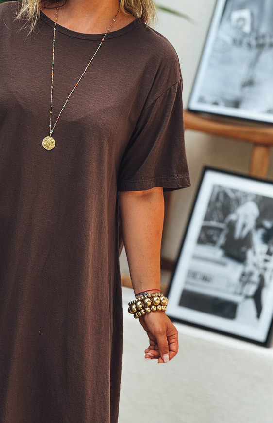 Chocolate VICKY long dress, short sleeves