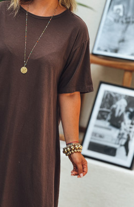 Robe VICKY longue manches courtes chocolat