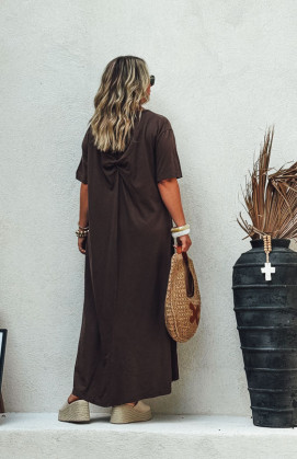 Robe VICKY longue manches courtes chocolat
