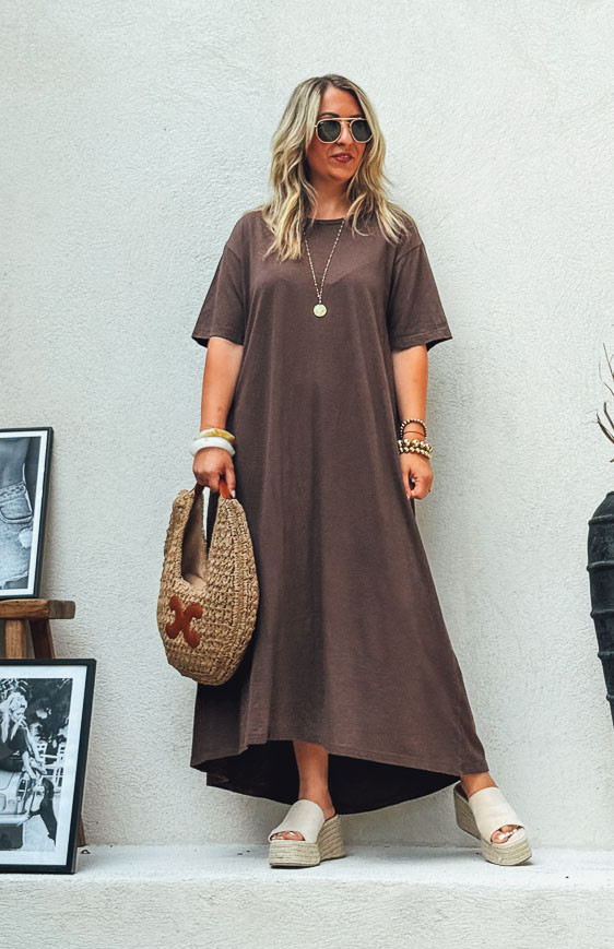 Robe VICKY longue manches courtes chocolat