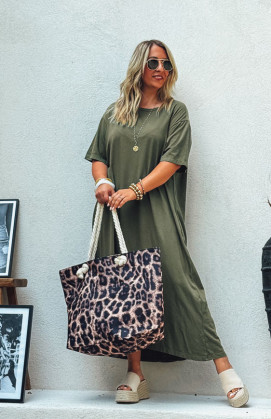 Robe VICKY longue manches courtes kaki