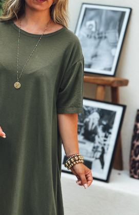 Khaki VICKY long dress, short sleeves