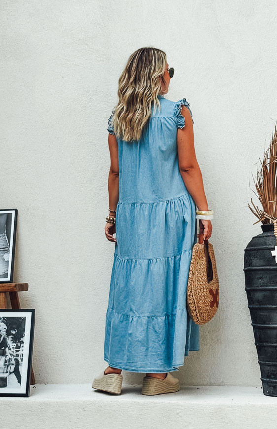 Light blue MAGDA long sleeveless dress