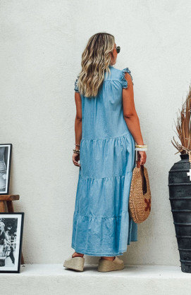 Light blue MAGDA long sleeveless dress
