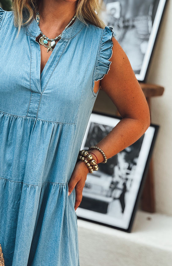 Light blue MAGDA long sleeveless dress