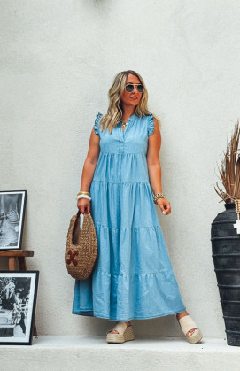 Light blue MAGDA long sleeveless dress