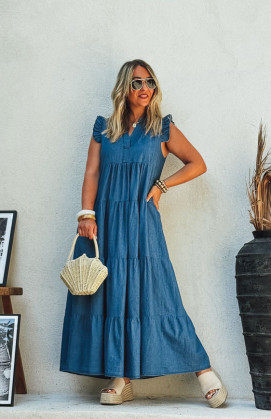 Blue MAGDA long sleeveless dress