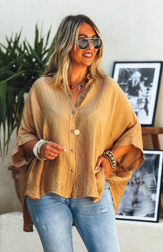 Chemise MAGALI manches courtes camel