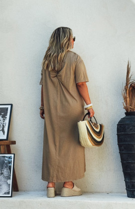 Camel VICKY long dress, short sleeves