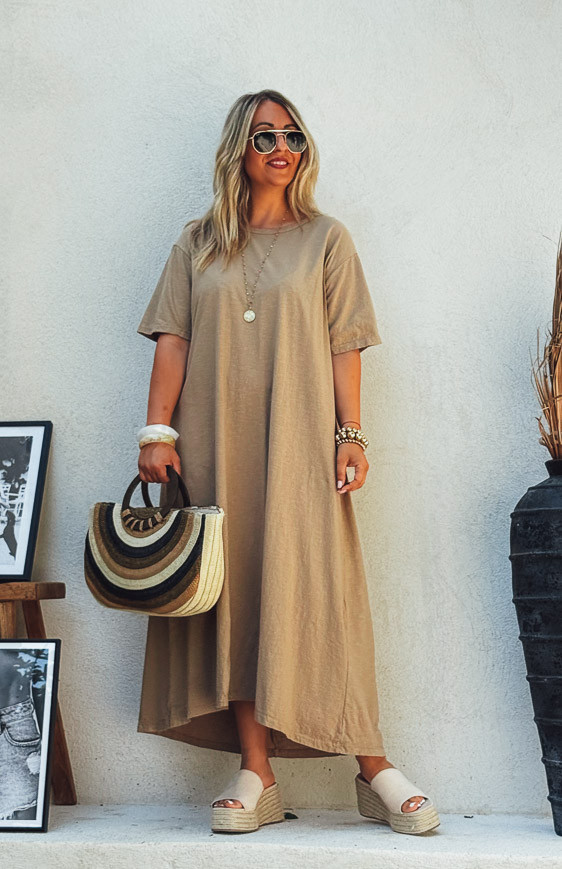 Robe VICKY longue manches courtes camel