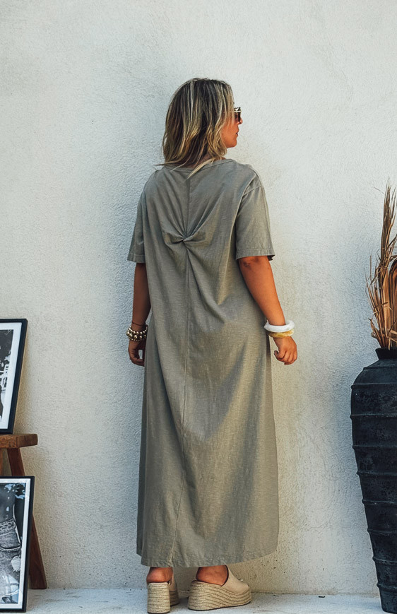 Robe VICKY longue manches courtes taupe