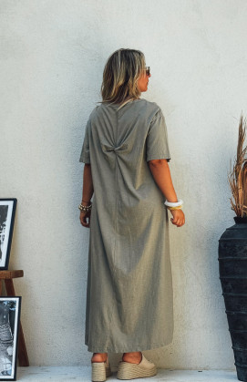 Robe VICKY longue manches courtes taupe