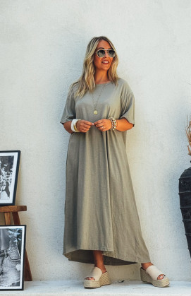 Robe VICKY longue manches courtes taupe