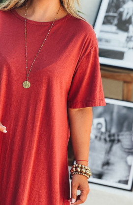 Burgundy VICKY long dress, short sleeves