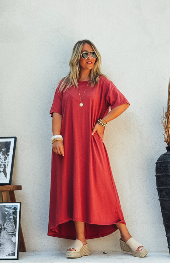 Robe VICKY longue manches courtes bordeaux