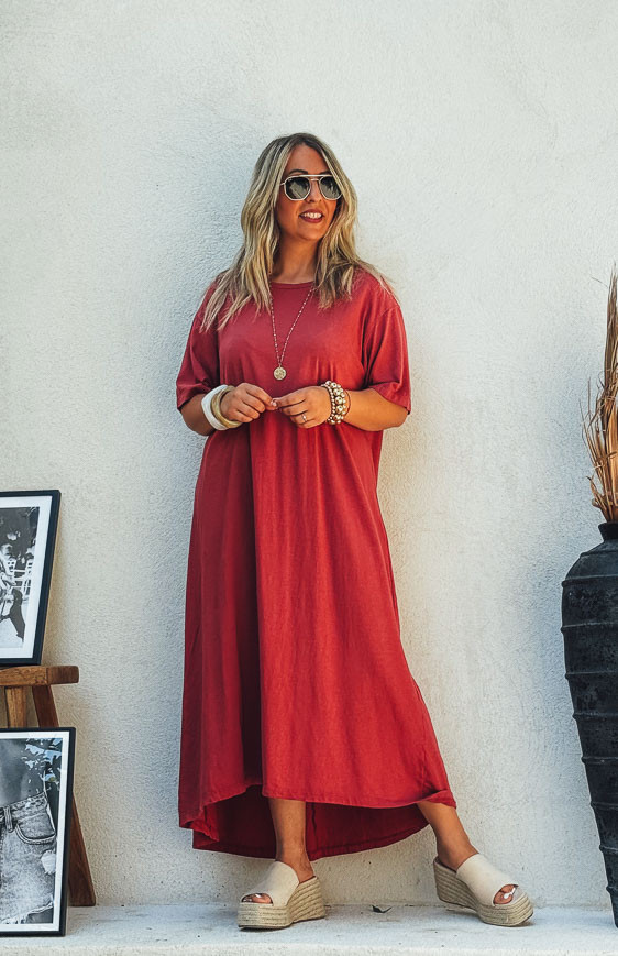 Robe VICKY longue manches courtes bordeaux