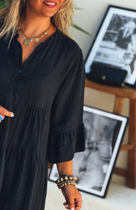 Black MELISSA 3/4 sleeves short dress