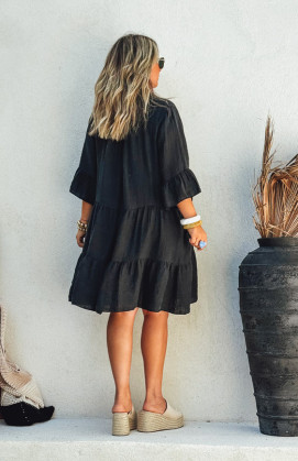 Black MELISSA 3/4 sleeves short dress