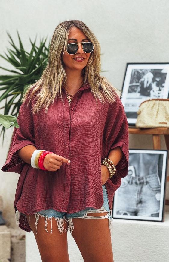 Chemise MAGALI manches courtes bordeaux