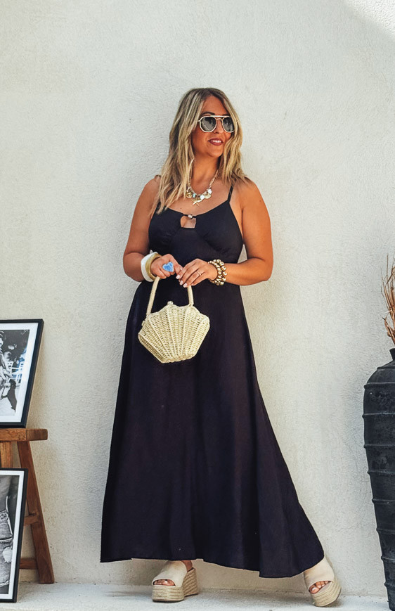 Robe RITA longue bretelles noire
