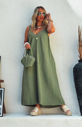 Khaki BRENDA long strapless...