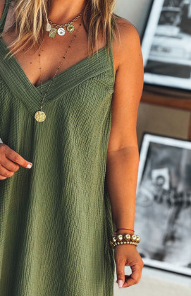 Robe BRENDA longue bretelles kaki