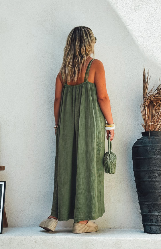 Khaki BRENDA long strapless dress