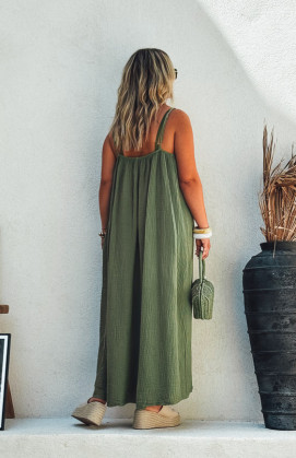 Robe BRENDA longue bretelles kaki