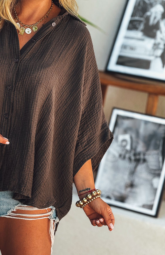 Chemise MAGALI manches courtes chocolat