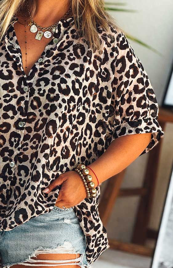 Chemise CLOTHILDE manches courtes léopard noir