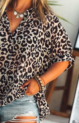 Chemise CLOTHILDE manches courtes léopard noir