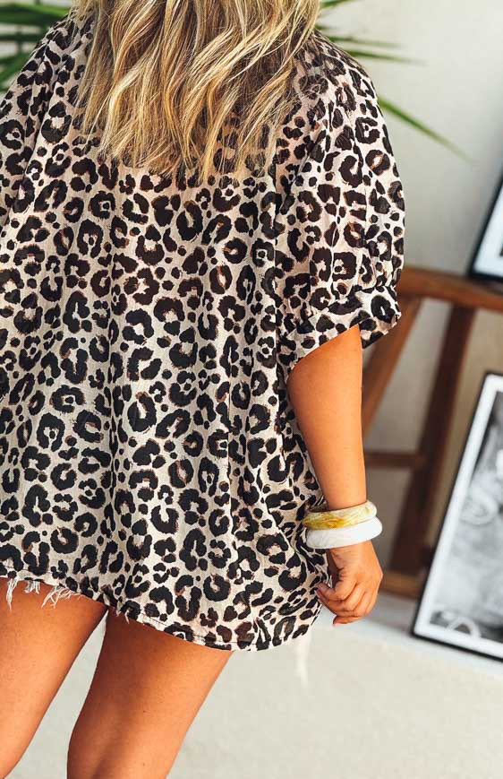 Chemise CLOTHILDE manches courtes léopard noir