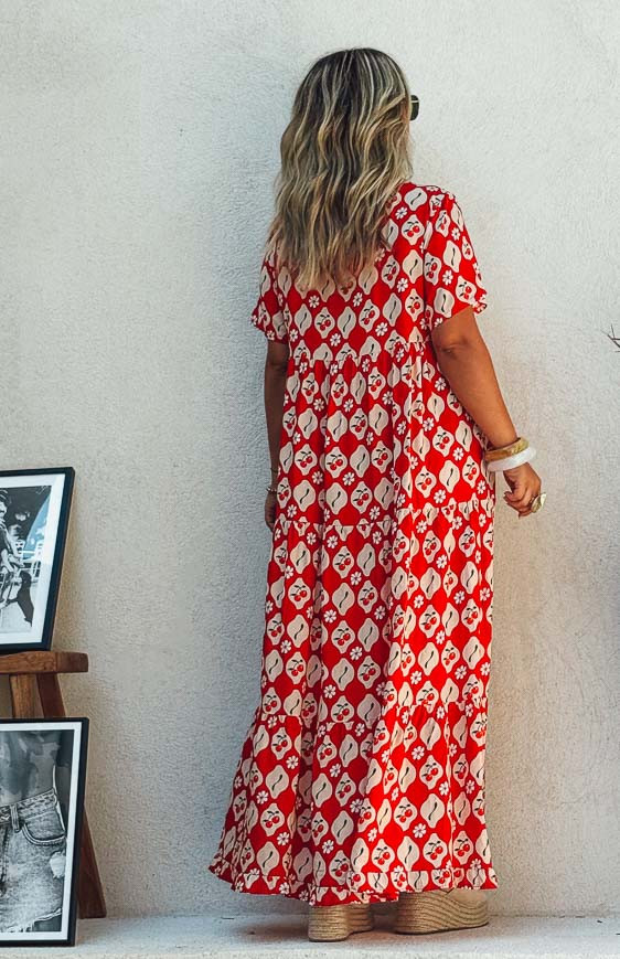 GIUSTINA long dress, short sleeves