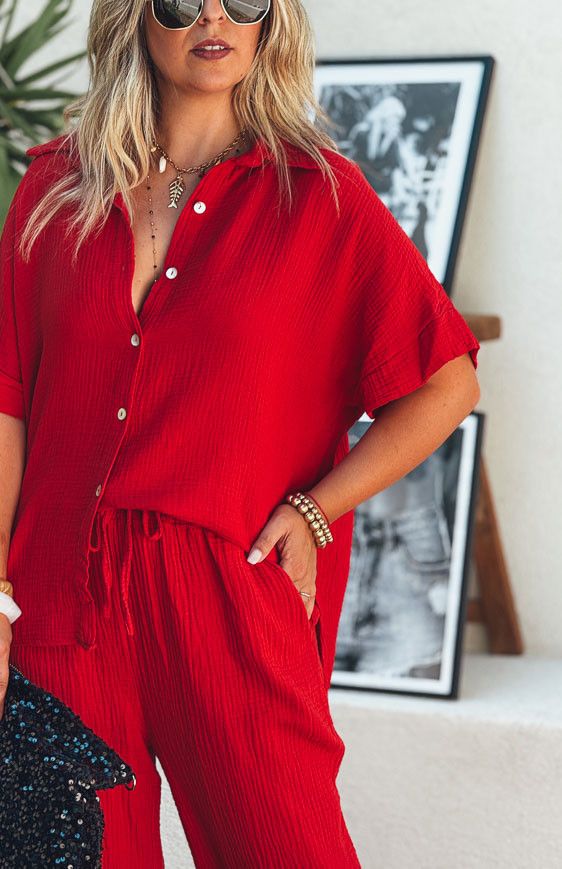 Chemise PERLA manches courtes rouge