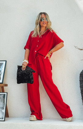 Chemise PERLA manches courtes rouge