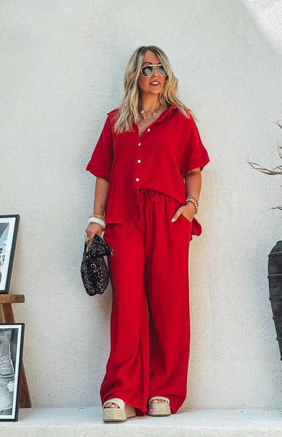 Chemise PERLA manches courtes rouge
