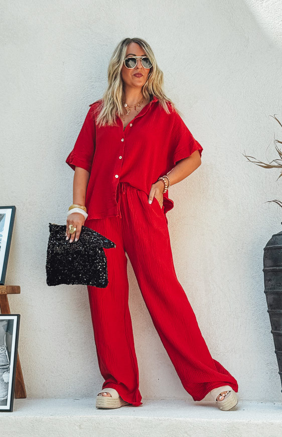 Chemise PERLA manches courtes rouge