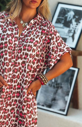 Robe CAPUCINE longue manches courtes léo/fuchsia