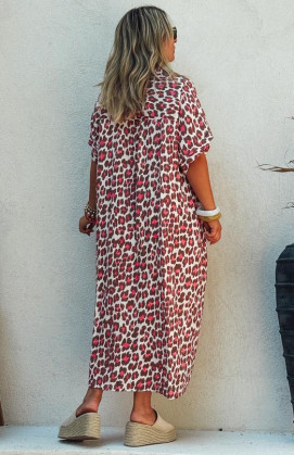 Léo/fuchsia CAPUCINE short-sleeved long dress
