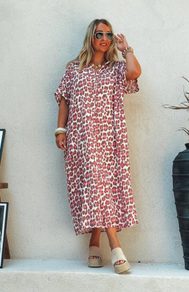 Léo/fuchsia CAPUCINE short-sleeved long dress