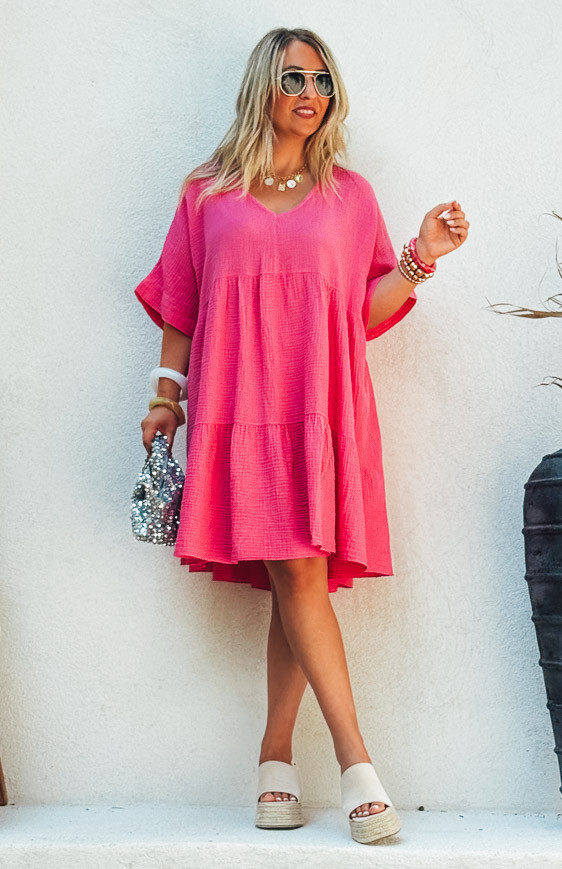 Fuchsia LISA short-sleeved dress