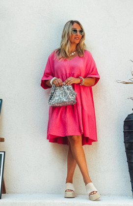 Fuchsia LISA short-sleeved dress