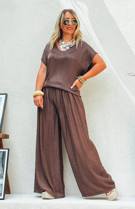 Chocolate MARINA short-sleeved blouse
