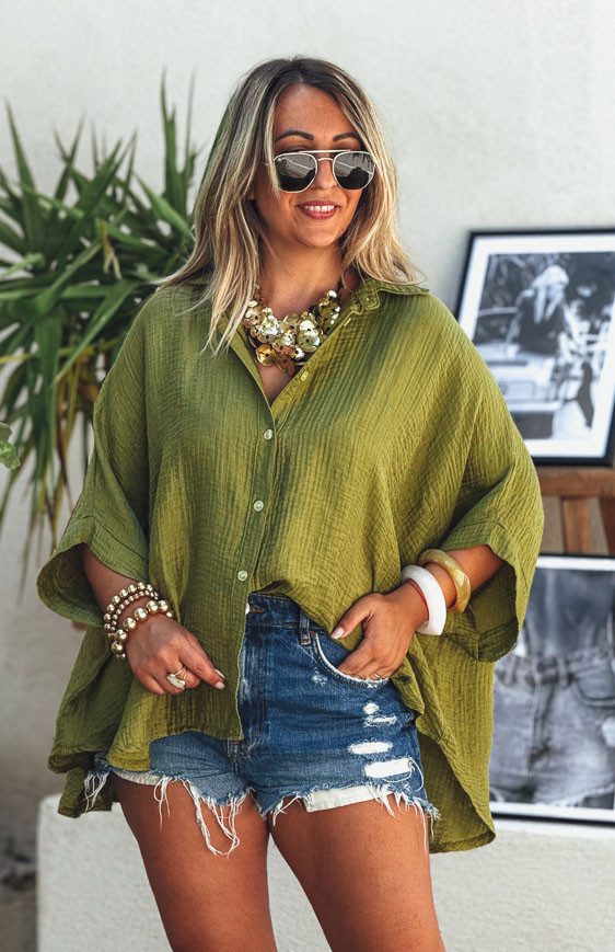 Chemise MAGALI manches courtes vert olive