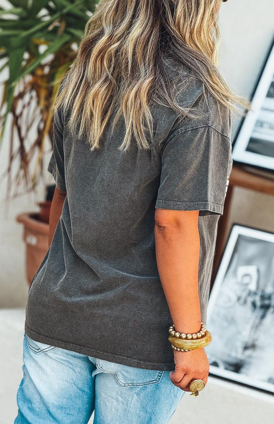 T-shirt BOHO manches courtes noir vintage/blanc
