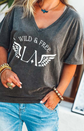 T-shirt BOHO manches courtes noir vintage/blanc