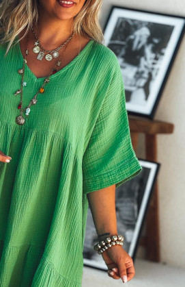Robe LISA courte manches courtes vert